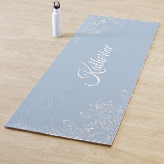 Simple Modern Floral Script Name Blue Aura Lotus Yogamatte (Beispiel)