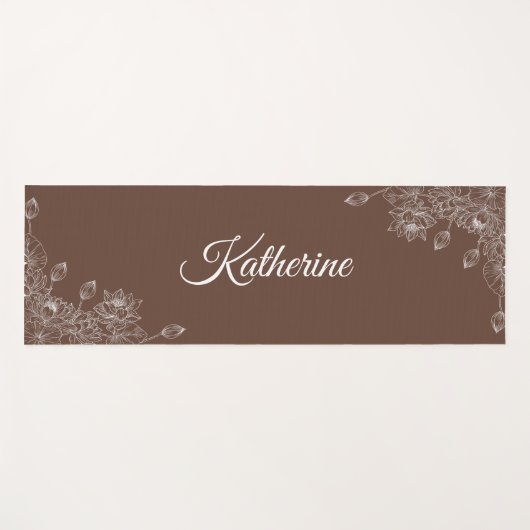 Simple Modern Floral Script Name Brown Lotus Yogamatte (Vorderseite (Horizontal))