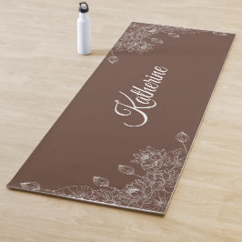 Simple Modern Floral Script Name Brown Lotus Yogamatte