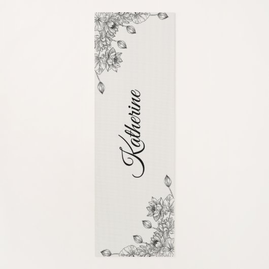 Simple Modern Floral Script Name Cream Lotus Yogamatte (Vorderseite)
