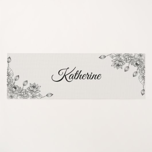 Simple Modern Floral Script Name Cream Lotus Yogamatte (Vorderseite (Horizontal))