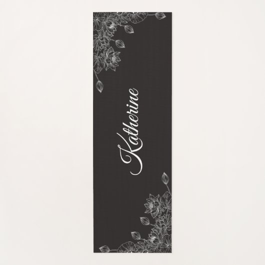 Simple Modern Floral Script Name Grey Lotus Yogamatte (Vorderseite)