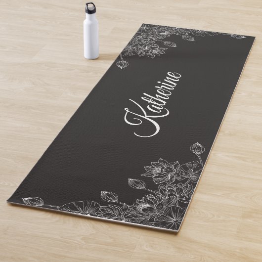 Simple Modern Floral Script Name Grey Lotus Yogamatte (Beispiel)