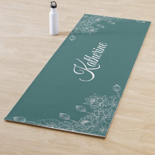 Simple Modern Floral Script Name Jade Green Lotus Yogamatte (Beispiel)