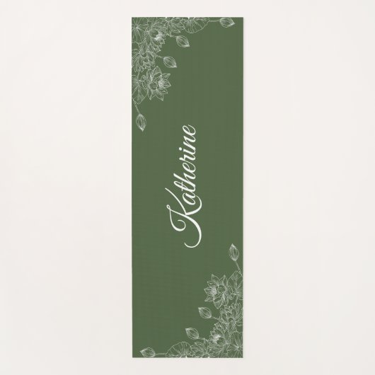 Simple Modern Floral Script Name Olive Green Lotus Yogamatte (Vorderseite)