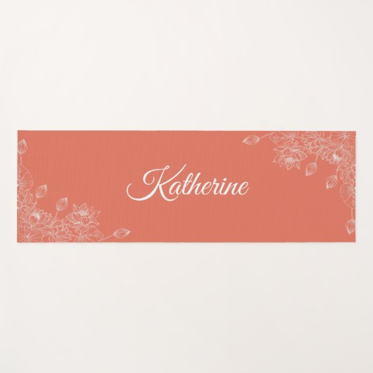 Simple Modern Floral Script Name Orange Lotus Yogamatte (Vorderseite (Horizontal))