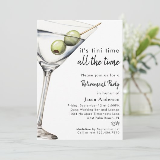 Simple Modern Funny Dirty Martini Retirement Party Einladung (Stehend Vorderseite)