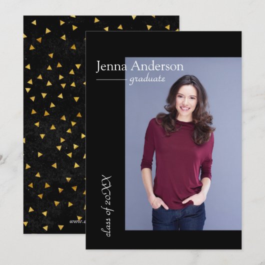 Simple Modern Gold Confetti - Grad Ankündigung (Vorne/Hinten)