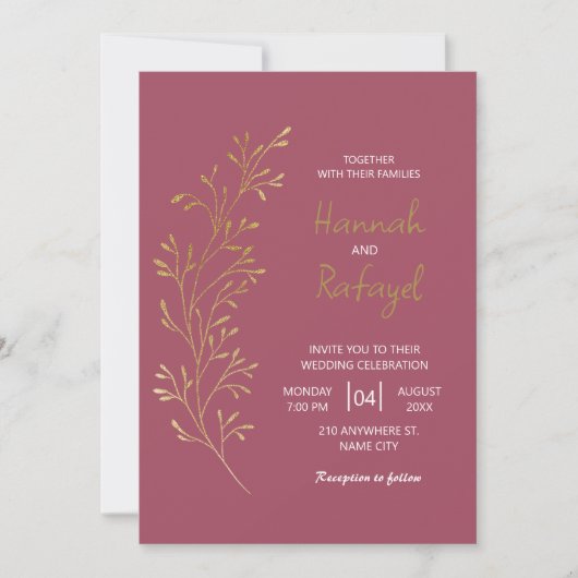 Simple Modern Gold Leaf Rose Wedding Einladung (Vorderseite)