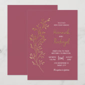Simple Modern Gold Leaf Rose Wedding Einladung (Vorne/Hinten)