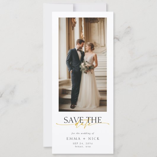 Simple Modern Gold Script Bookmark Photo Wedding Save The Date (Vorderseite)