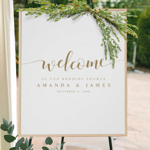 Simple Modern Gold White Couples Shower Welcome Poster
