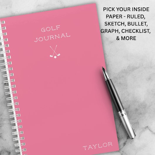 Simple Modern Golf Journal Personalized Name Pink Notizblock