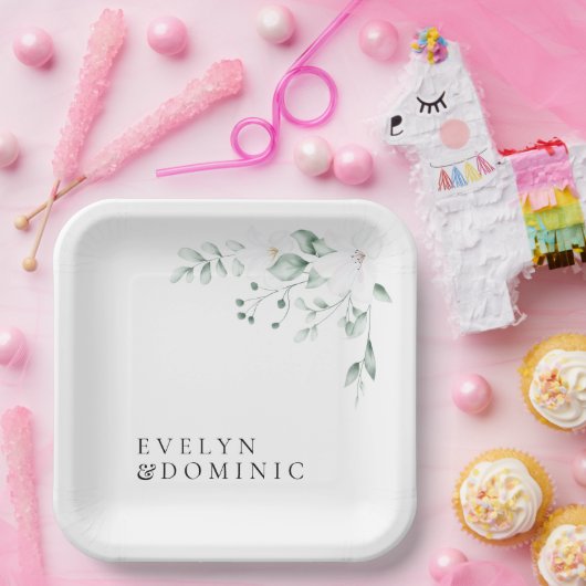 Simple Modern Greenery Foliage Wedding Party Pappteller (Party)