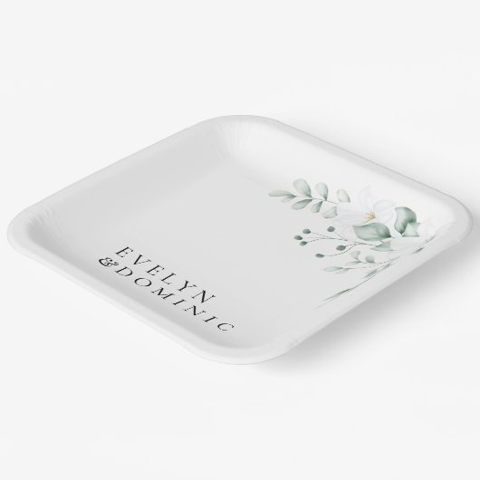Simple Modern Greenery Foliage Wedding Party Pappteller (Gewinkelt)