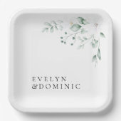 Simple Modern Greenery Foliage Wedding Party Pappteller (Vorderseite)