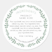 Simple Modern Greenery Wreath Ingredients Label Runder Aufkleber (Vorderseite)