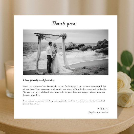 Simple Modern Handwritten Wedding Photo Square Dankeskarte