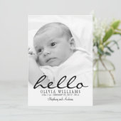 Simple Modern Hello Baby Birth Foto Ankündigung (Stehend Vorderseite)