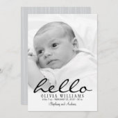 Simple Modern Hello Baby Birth Foto Ankündigung (Vorne/Hinten)