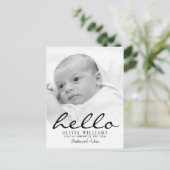 Simple Modern Hello Baby Birth Foto Postcard Ankündigungspostkarte (Stehend Vorderseite)