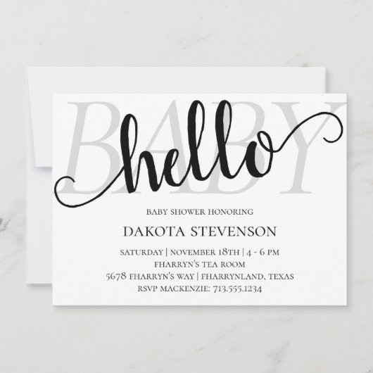 Simple Modern Hello Baby | Skriptdusche geblüht Einladung (Vorderseite)