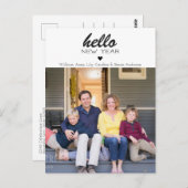 Simple Modern Hello Happy New Year Heart Foto Postkarte (Vorne/Hinten)