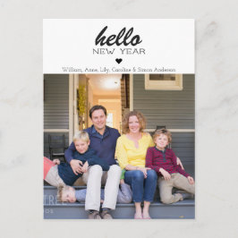 Simple Modern Hello Happy New Year Heart Foto Postkarte