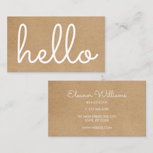 Simple Modern Hello Rustic Kraft Visitenkarte (Vorne/Hinten)