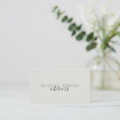 Simple Modern Interior Designer Script Faux Linen Visitenkarte (Stehend Vorderseite)