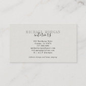Simple Modern Interior Designer Script Faux Linen Visitenkarte (Rückseite)