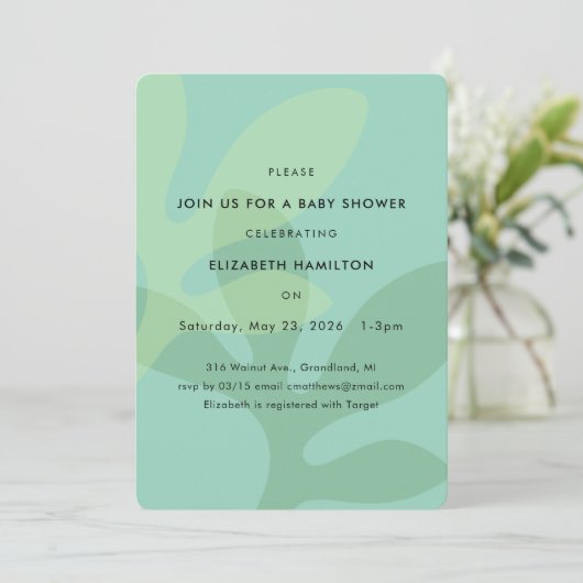 Simple Modern Leaf Design Baby Shower Invitation Einladung (Stehend Vorderseite)