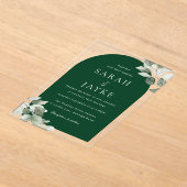 Simple Modern Leaf Emerald Green Wedding Acryleinladungen (Ablage )