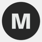 Simple Modern Light Gray on Black Monogram Initial Runder Aufkleber (Vorderseite)