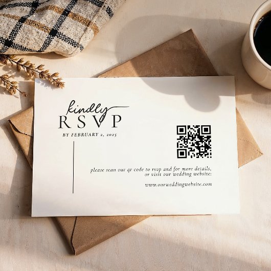 Simple Modern Line Script Qr Code Wedding RSVP Karte