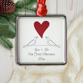 Simple Modern Love Birds Rotes Herz Weihnachten Ornament Aus Metall