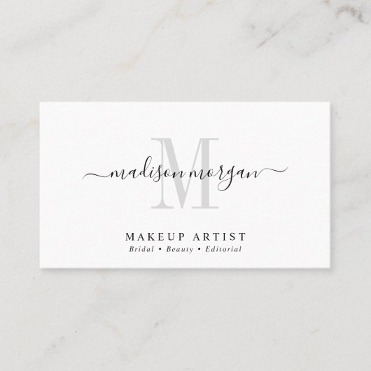 Simple Modern Makeup Artist Script Monogram Visitenkarte (Vorderseite)