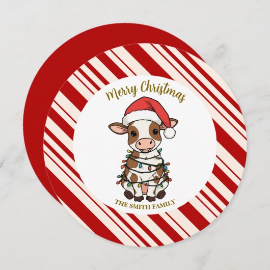 Simple modern merry christmas calf Cow OX pattern Einladung (Vorne/Hinten)