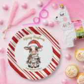 Simple modern merry christmas calf Cow OX pattern Pappteller (Party)