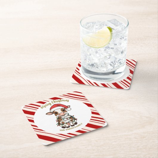 Simple modern merry christmas calf Cow OX pattern Rechteckiger Pappuntersetzer (Vor Ort)