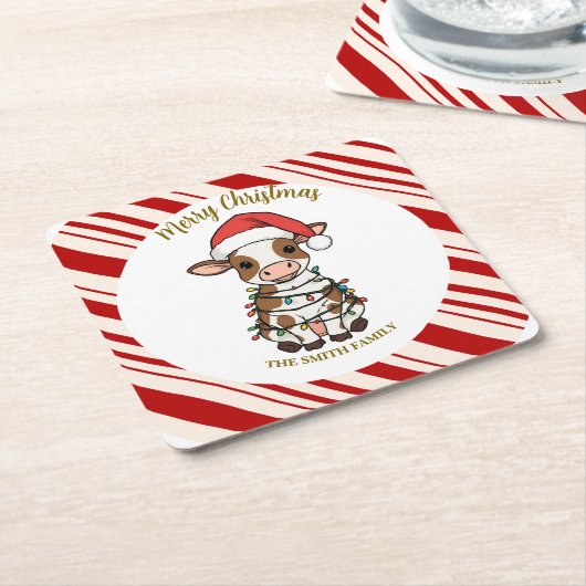 Simple modern merry christmas calf Cow OX pattern Rechteckiger Pappuntersetzer (angewinkelt)