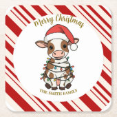 Simple modern merry christmas calf Cow OX pattern Rechteckiger Pappuntersetzer (Vorderseite)