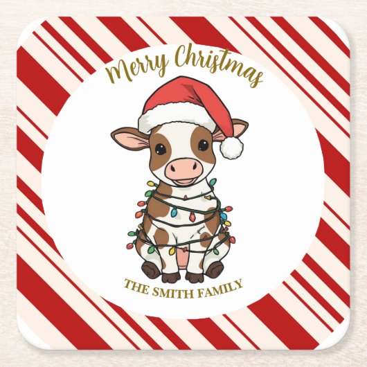 Simple modern merry christmas calf Cow OX pattern Rechteckiger Pappuntersetzer (Vorderseite)