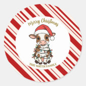 Simple modern merry christmas calf Cow OX pattern Runder Aufkleber (Vorderseite)