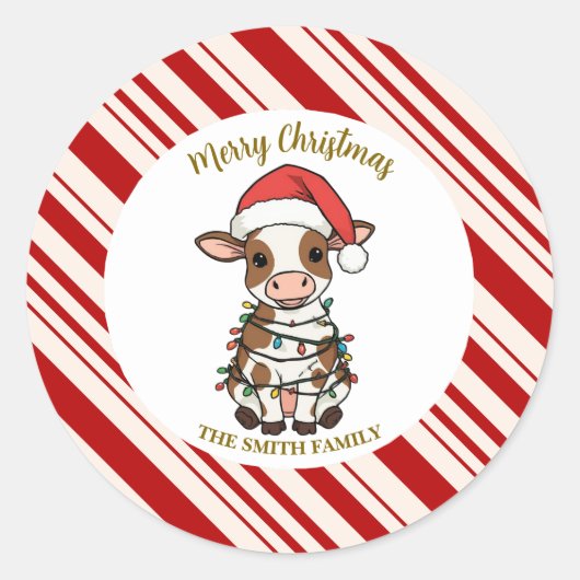 Simple modern merry christmas calf Cow OX pattern Runder Aufkleber (Vorderseite)