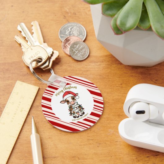 Simple modern merry christmas calf Cow OX pattern Schlüsselanhänger (Schreibtisch)
