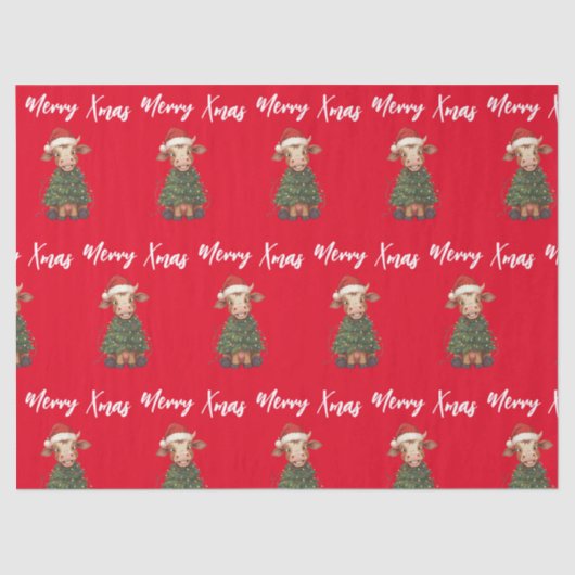 Simple modern merry Christmas calf Cow OX pattern Seidenpapier (Vorderseite)