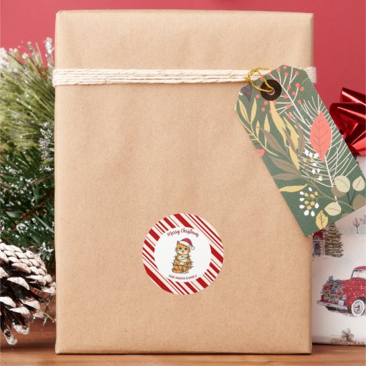 Simple modern merry christmas kitten CatMAS patter Runder Aufkleber (Feiertag)
