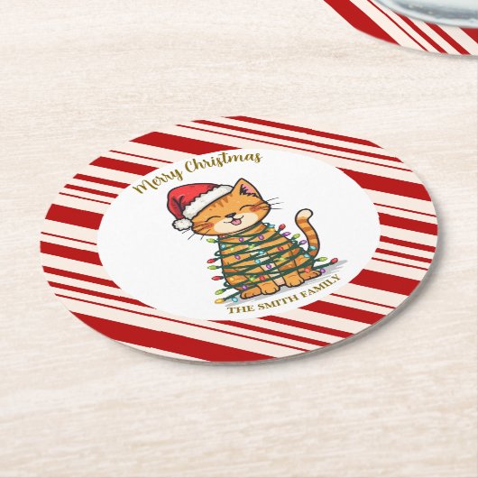 Simple modern merry christmas kitten CatMAS patter Runder Pappuntersetzer (Angewinkelt)
