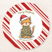 Simple modern merry christmas kitten CatMAS patter Runder Pappuntersetzer (Vorderseite)